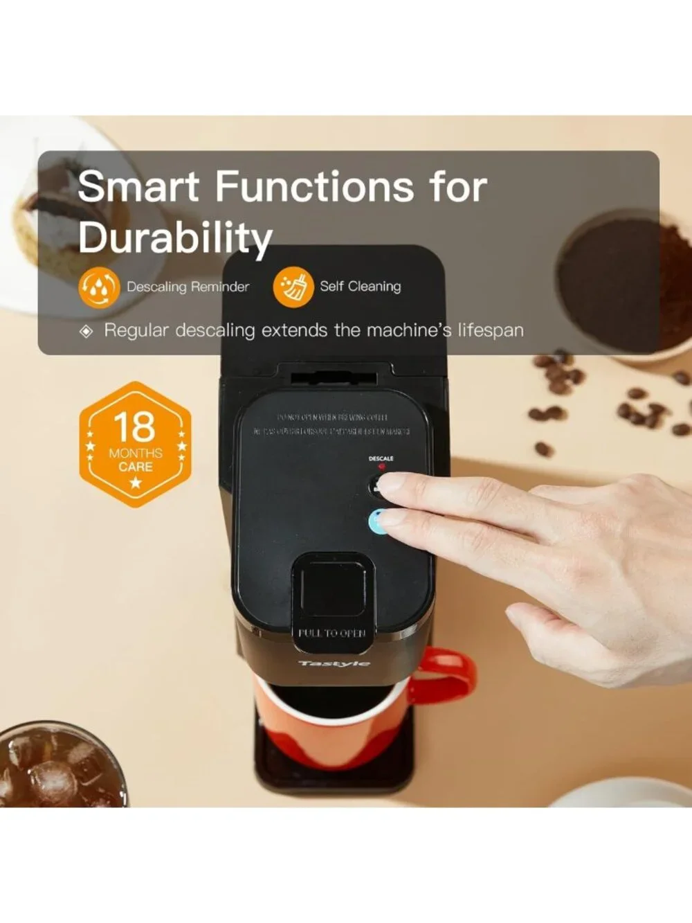 Compact Mini Coffee Maker for K-Cup & Ground Coffee | 6-14 Oz Brew Sizes, Recipe
